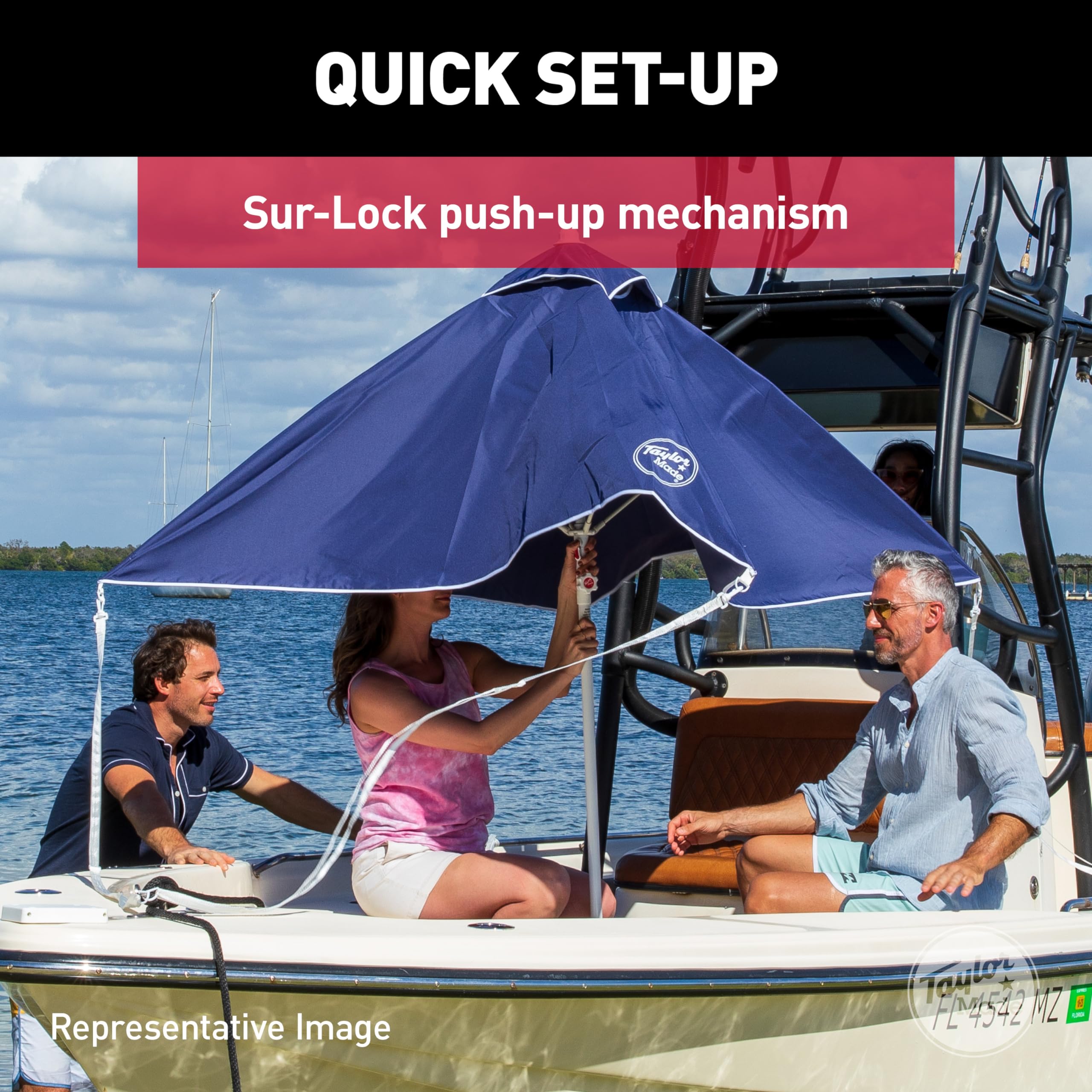 Taylor Made Anchorshade III Boat Shade, Teal, 6' x 6', Adjustable Aluminum Pole to 8 Feet, UV-Treated Fade-Resistant Nylon, Market-Style Top, Carrying Case, Fits Most Boats and Benches – 22044 - Image 5
